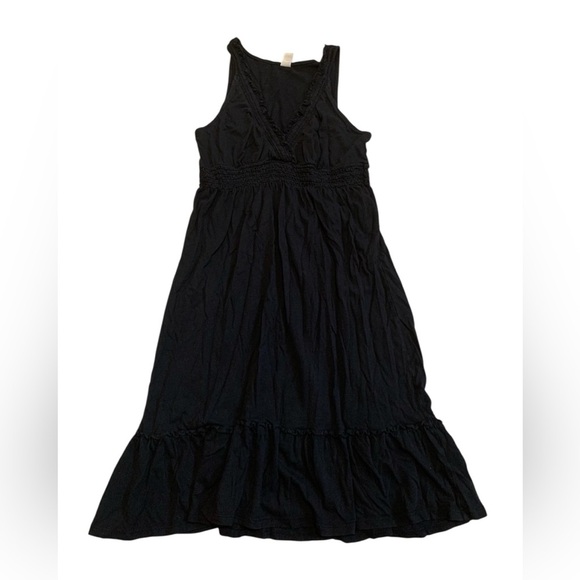 💜 Old Navy Black V-Neck Ruffle Maxi Dress Smocked Waist S - Picture 1 of 6